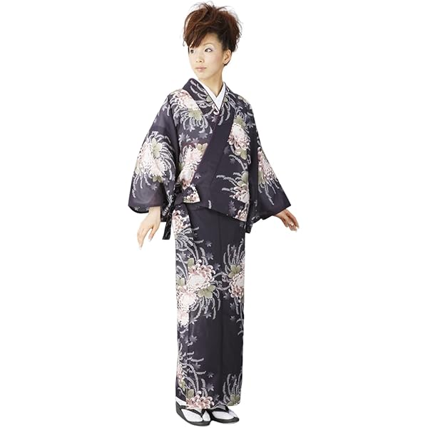 Amazon | 女物仕立上り二部式着物(袷・苺色・変り菱・笹) 伊達衿付